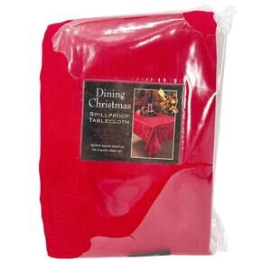 Benson Mills Christmas red Dining Table Cloth oblong 60" x 144" poinsettias NEW